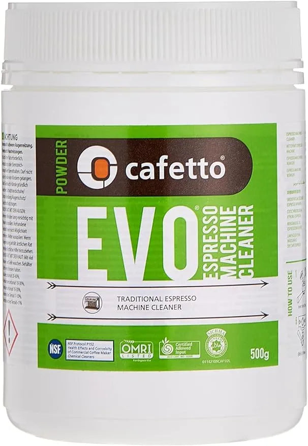 Cafetto EVO Organic Espresso Machine Cleaner 500g powder container for espresso machine maintenance and cleaning