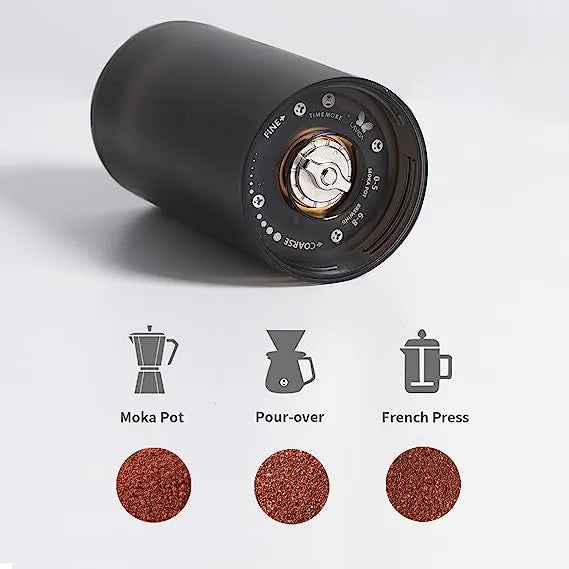 Timemore 123 Go Titanium electric grinder 60g 3 in 1 with glass jar dripper and carry bag black