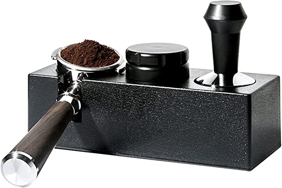 Crop Tamping Station top view – Black, portafilter holder, espresso station organiser