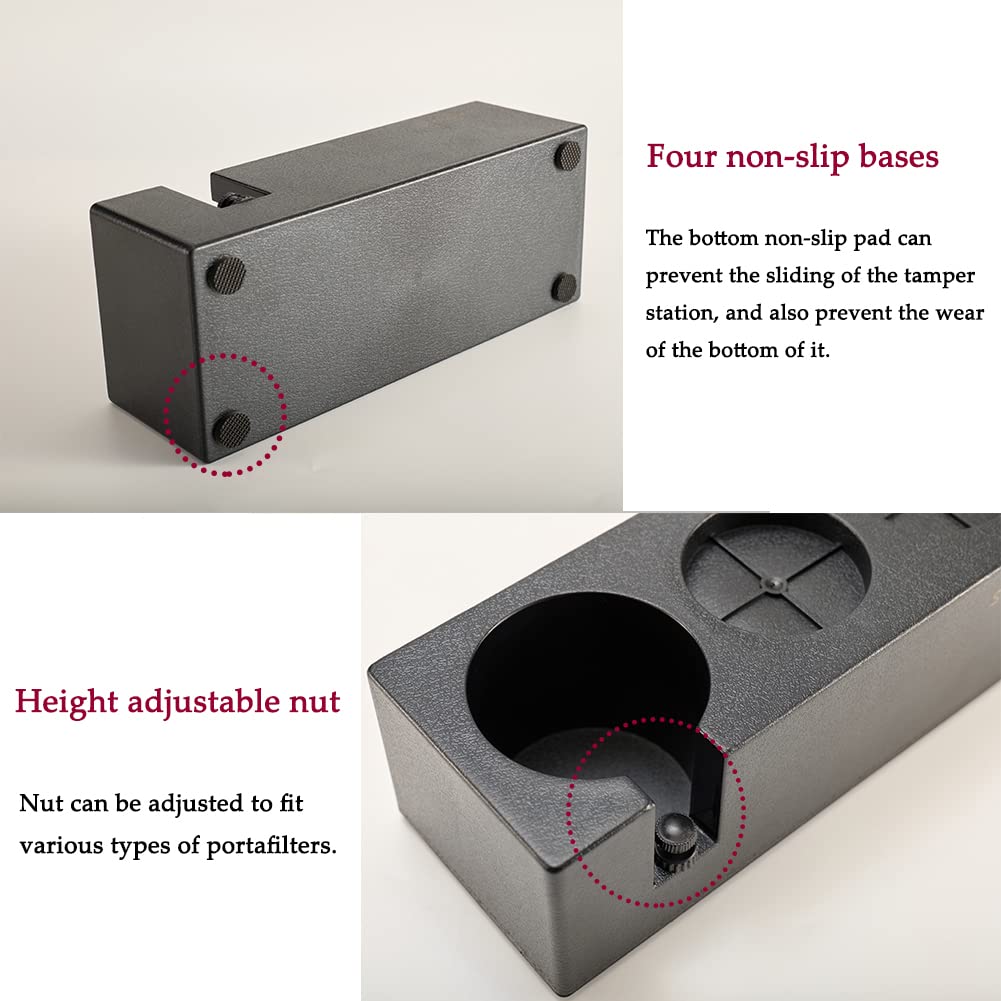 Crop Tamping Station with tamper – Black, consistent tamping, barista accessory