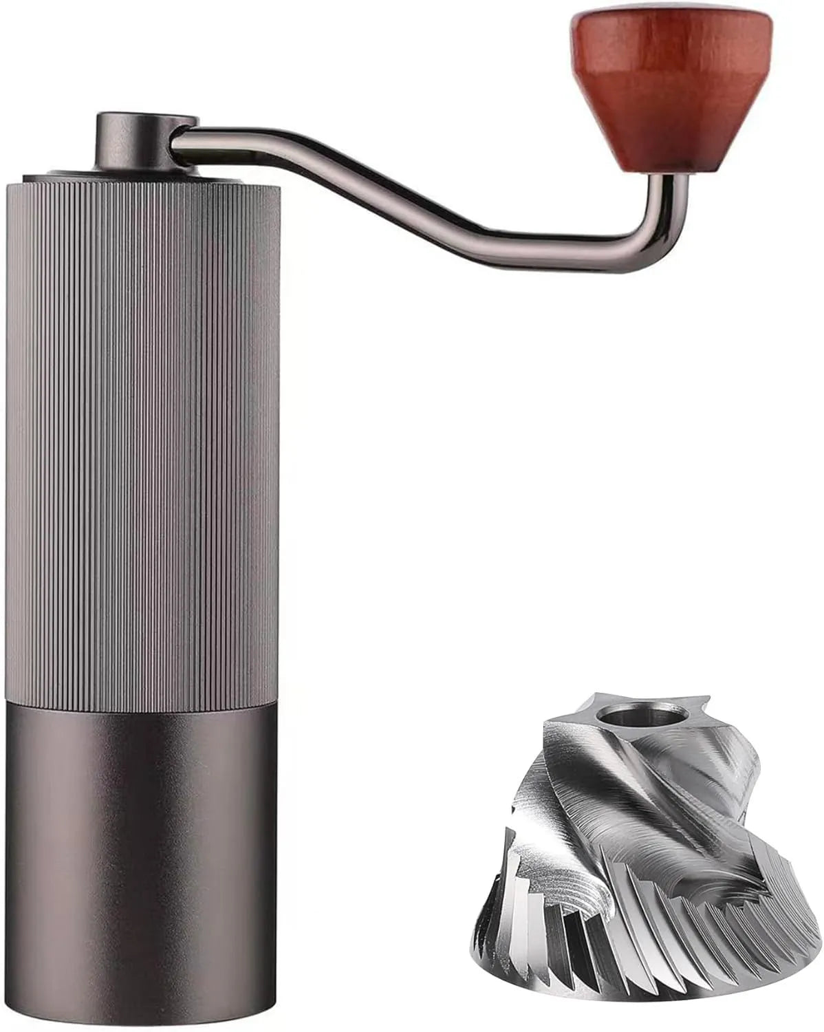 Crop G1 Gray Grinder top view – 420 stainless steel burr, 30g capacity, double bearing axis