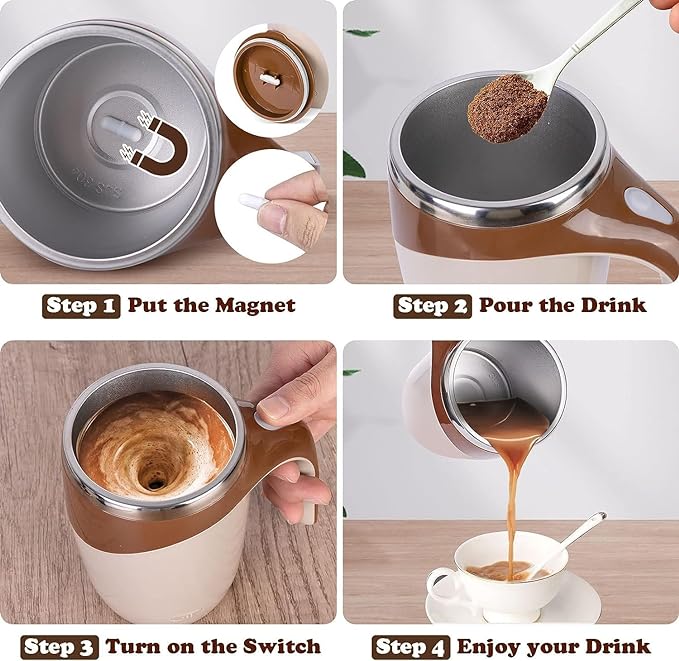 Crop Automatic Magnetic Stirring Coffee Mug Brown 380ml