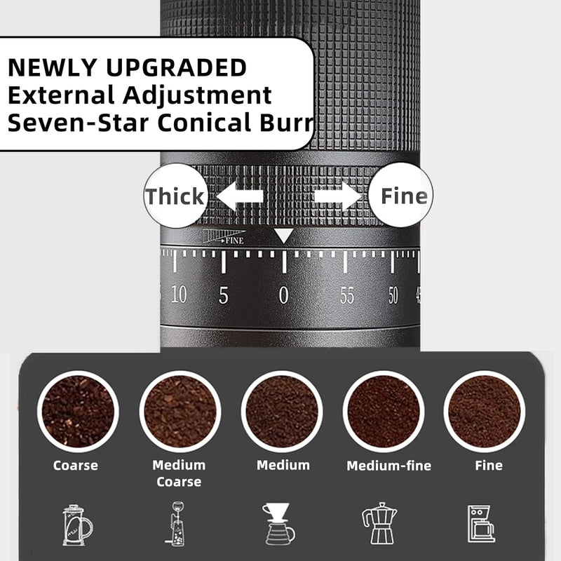 Crop External Adjustable Manual Coffee Grinder 25g Aluminum, Black