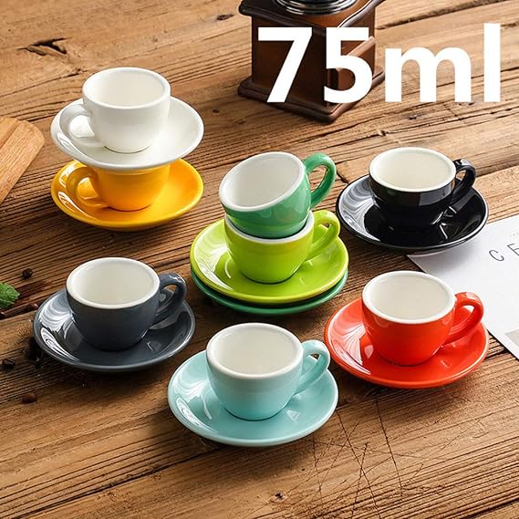 Crop 75ml Different Colors Ceramic Coffee Cup and Saucer For Espresso