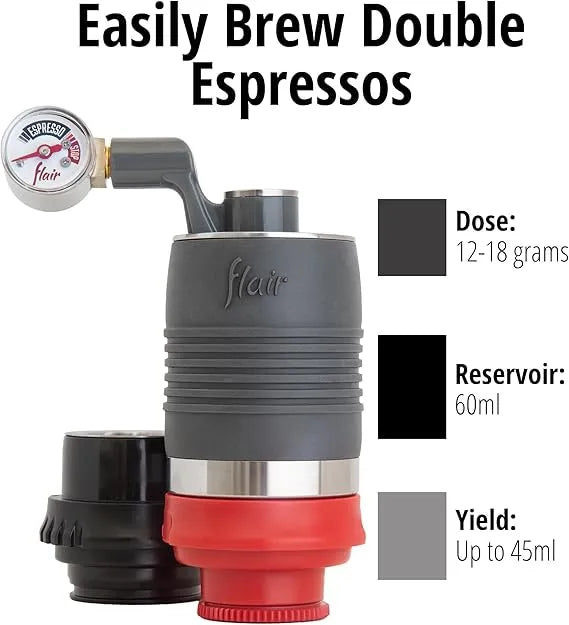 Flair NEO Flex espresso maker brewing a shot of espresso