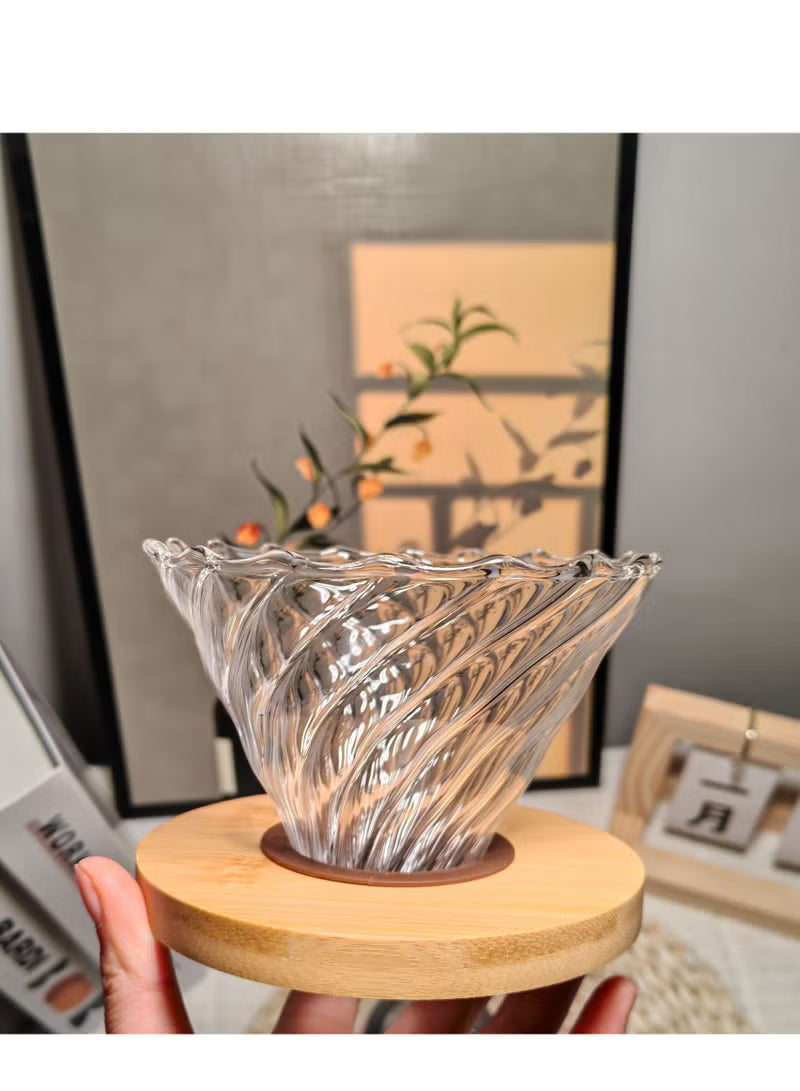 Crop V60 Glass Coffee Dripper With Walnut Wooden Base , Model: 02