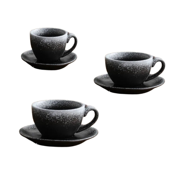 Crop 300-220-75ml- Different Size  Ceramic Coffee Cup and Saucer Dark Black Color