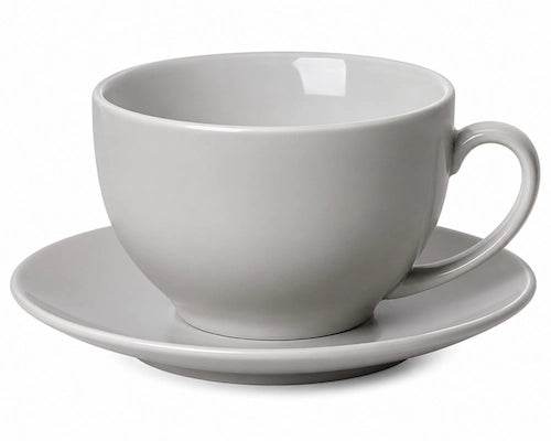 Crop 350ml Different Colors Ceramic Coffee Cup and Saucer for Latte Grey