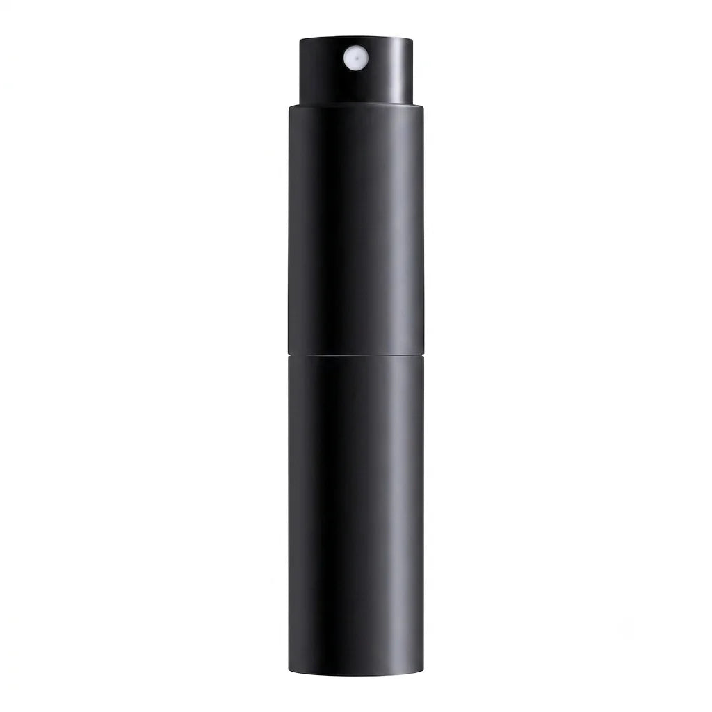 Crop Cafe RDT spray bottle with a minimalist matte black cylinder body and fine mist atomizer top nozzle.