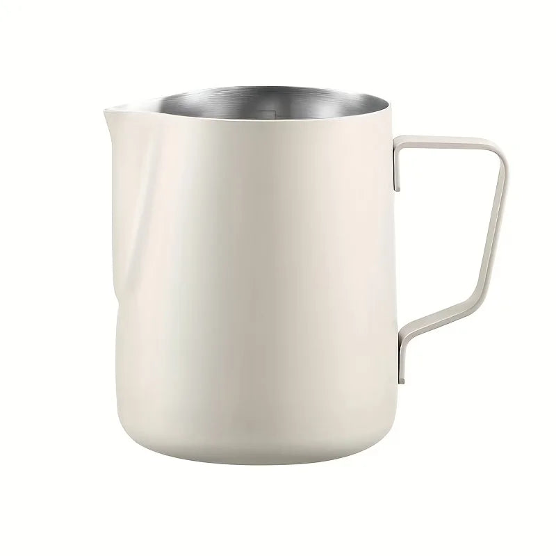 The file Crop_350ml_Stainless_Steel_Milk_Pitcher_White.webp shows a matte white 350ml premium 304 stainless steel coffee milk pitcher featuring an ergonomic handle and a precision pour spout.