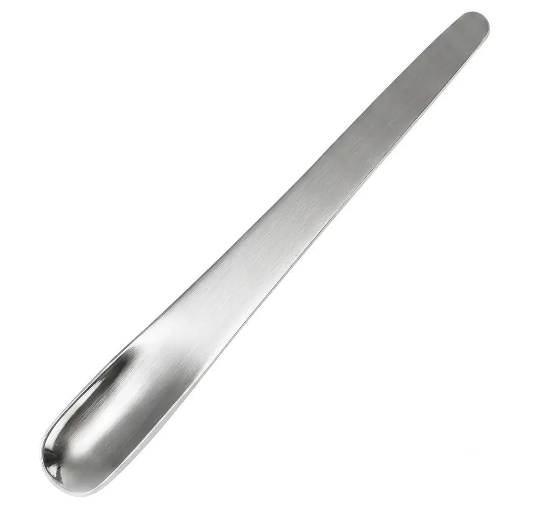 Four 410 Stainless Steel Espresso Spoons by Crop in matte black, silver, gold, and rose gold finishes.