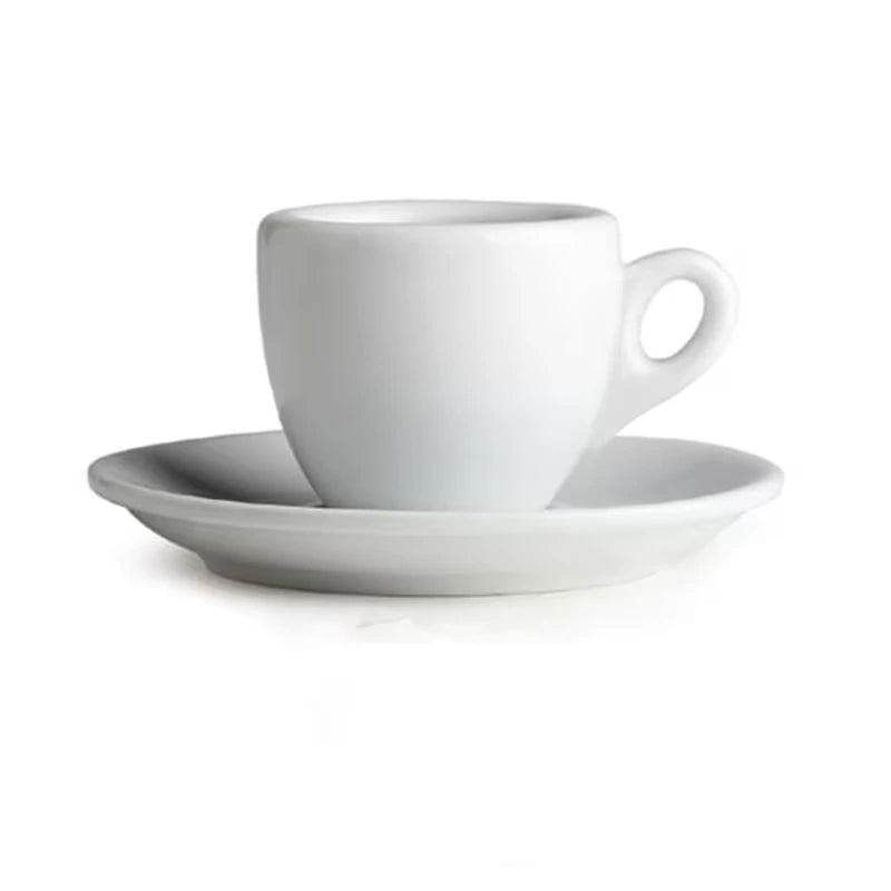Crop 60ml Thickened White Ceramic Coffee Cup and Saucer set in classic white ceramic