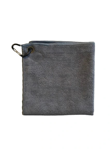 A high-quality 30x30cm Crop barista cleaning towel made of premium microfiber, available in black and grey for coffee stations.