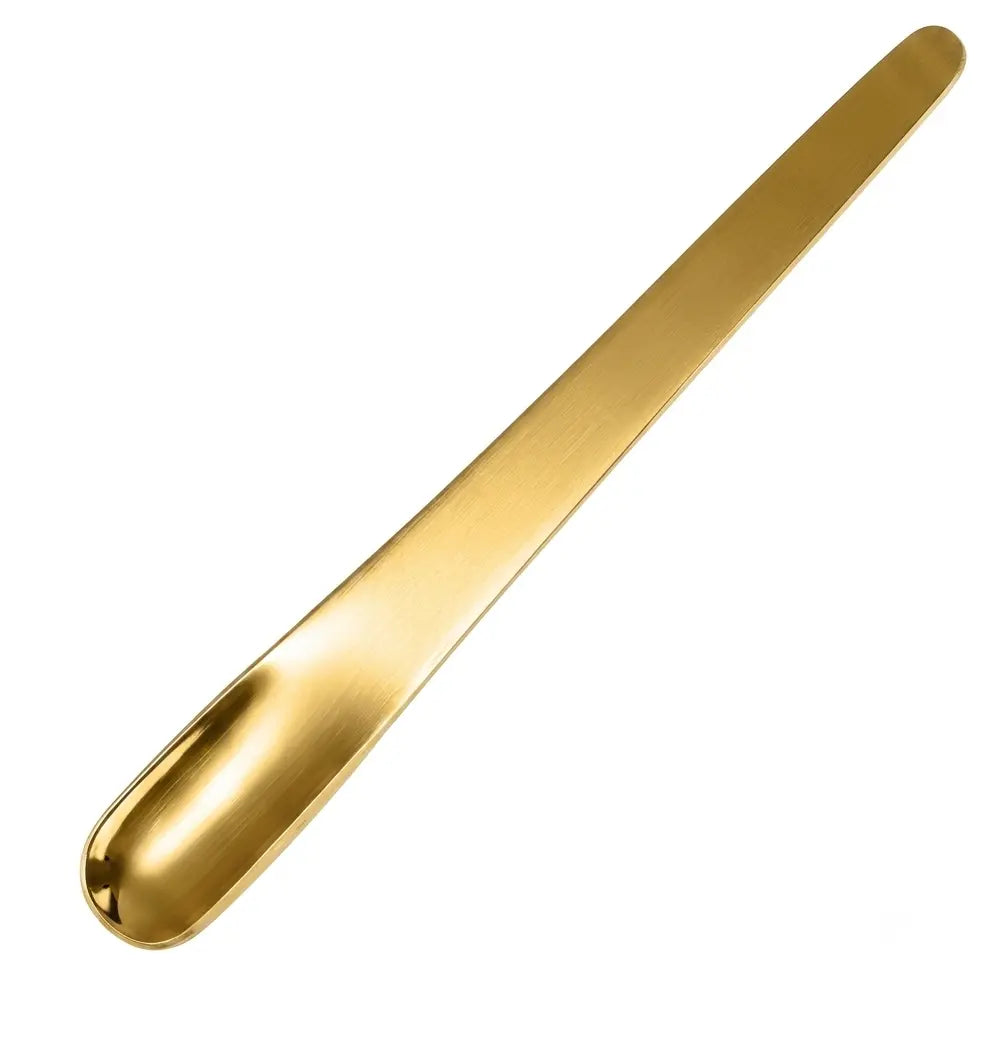 Four 410 Stainless Steel Espresso Spoons by Crop in matte black, silver, gold, and rose gold finishes.