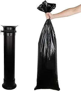 Heavy-duty black Crop knock box garbage bag filled and held upright against a clean white background.