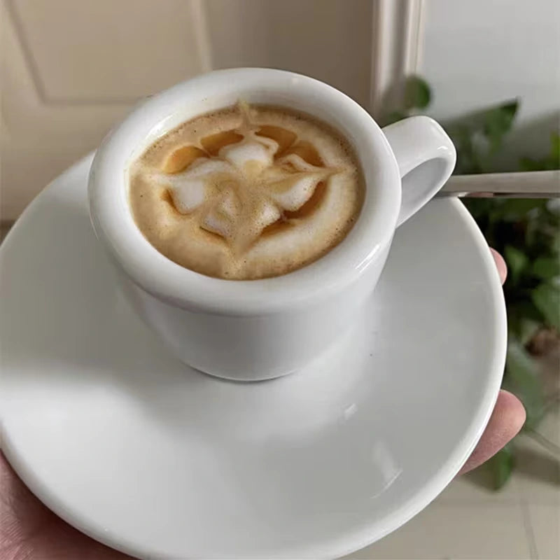 Crop 60ml Thickened White Ceramic Coffee Cup and Saucer set in classic white ceramic