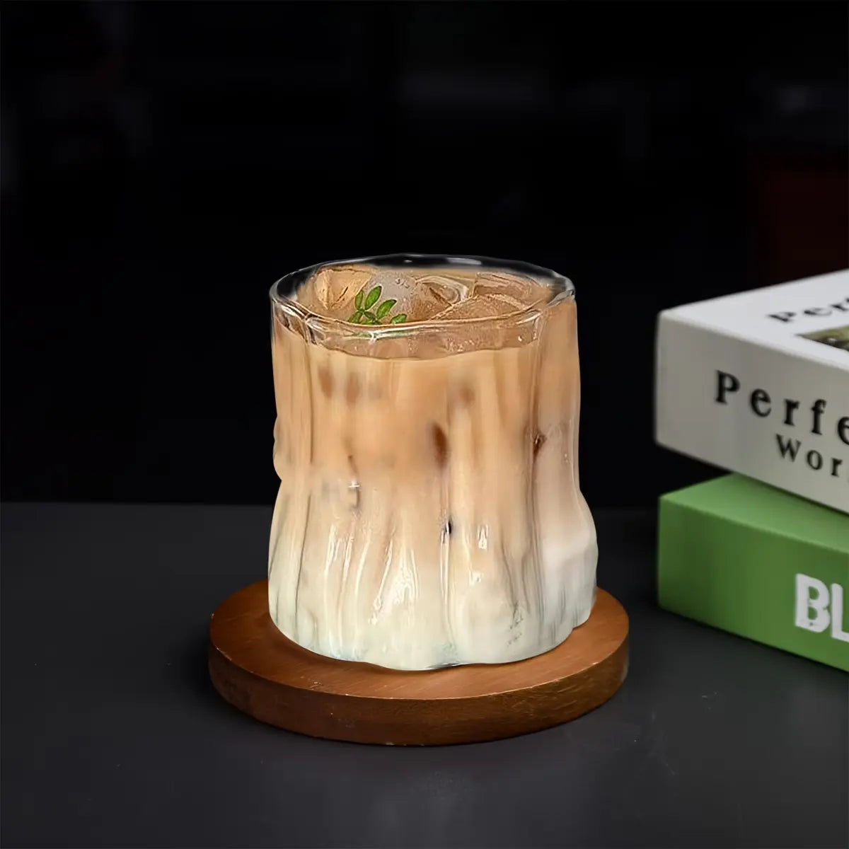 Crop Tree Pattern High Borosilicate Glass Coffee Cup 240ml with textured transparent glass design