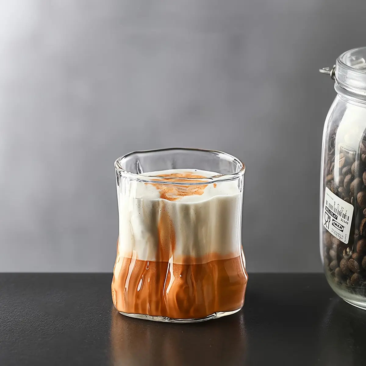 Crop Tree Pattern High Borosilicate Glass Coffee Cup 240ml with textured transparent glass design