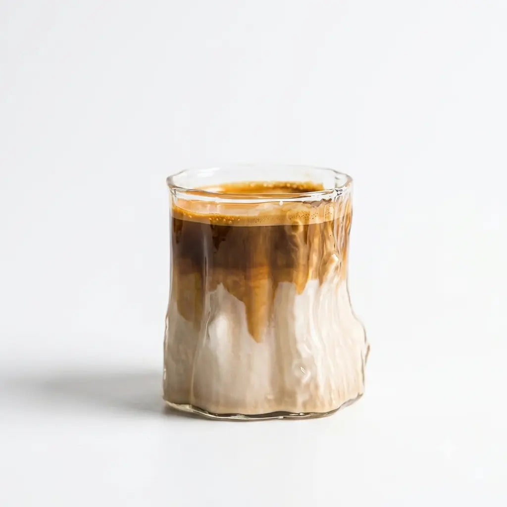 Crop Tree Pattern High Borosilicate Glass Coffee Cup 240ml with textured transparent glass design