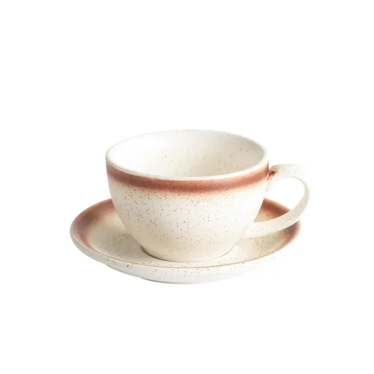 Crop 300-220-75ml- Different Size White & Brown Mix Color Ceramic Coffee Cup and Saucer