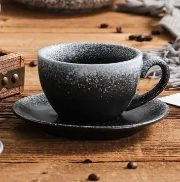 300-220-75ml- Different Size Granite Dark Black Color Ceramic Coffee Cup and Saucer