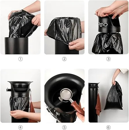 Heavy-duty black Crop knock box garbage bag filled and held upright against a clean white background.