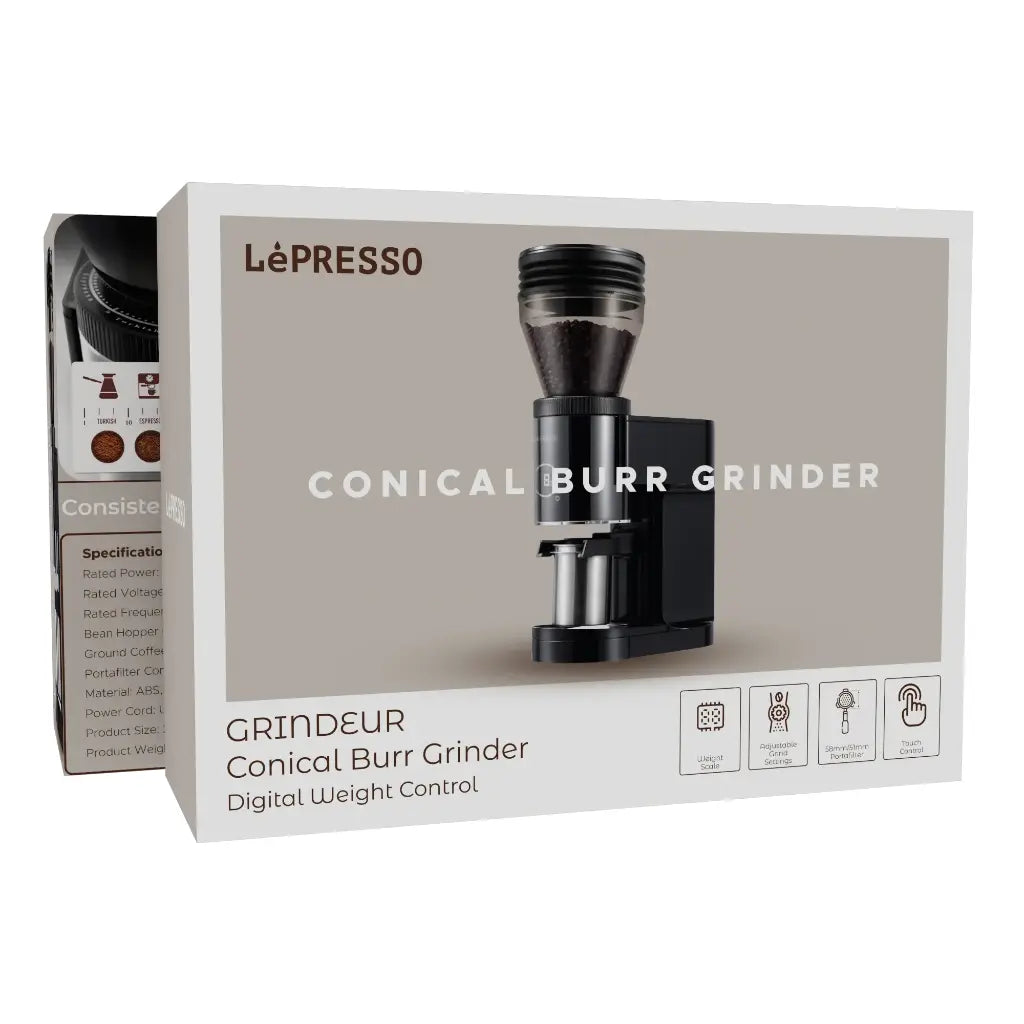 LePresso Grindeur Conical Burr Grinder with Digital Weight Control - Black