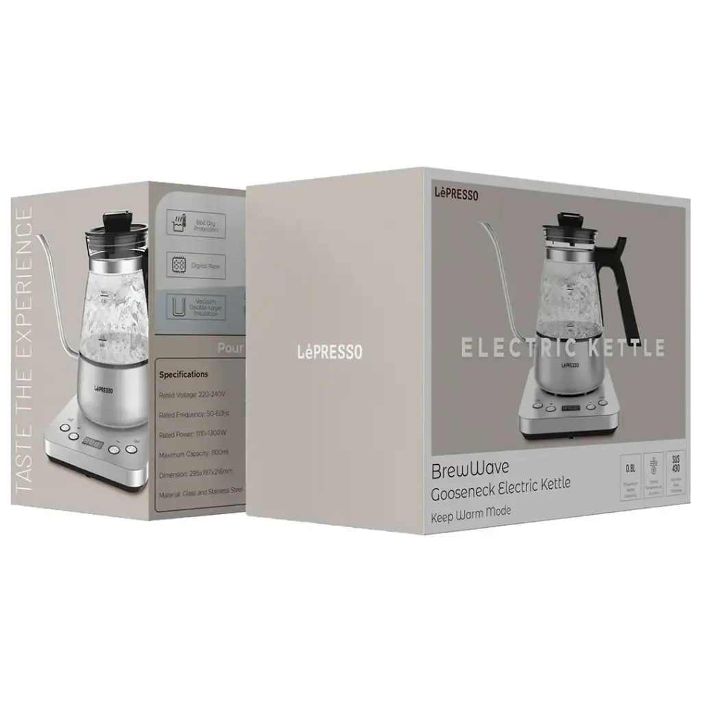 Lepresso Brew Wave Gooseneck Electric Kettle - Silver