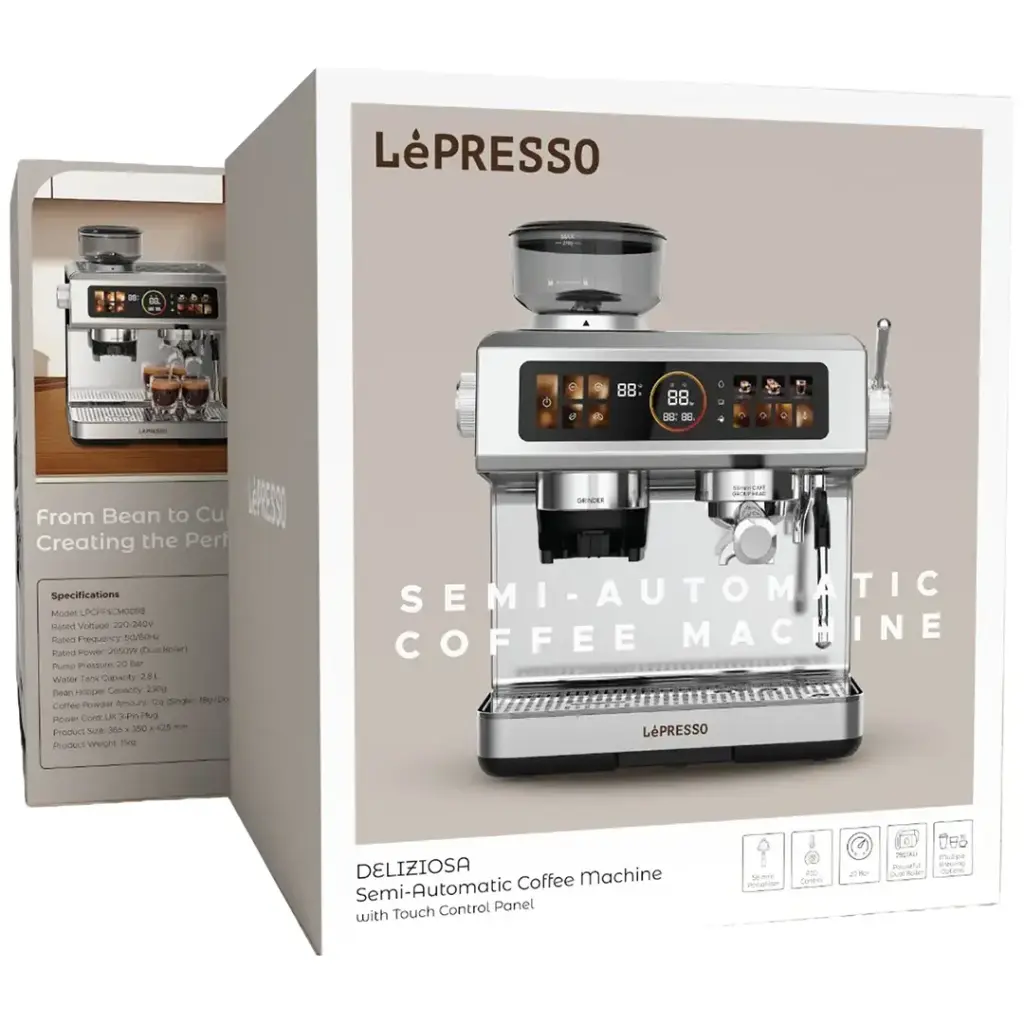 Lepresso Deliziosa Semi-Automatic Coffee Machine with Touch Control Panel - Silver