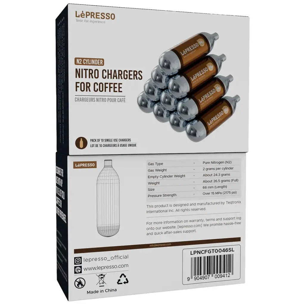 Lepresso N2 Cylinder Nitro Chargers for Coffee - Silver