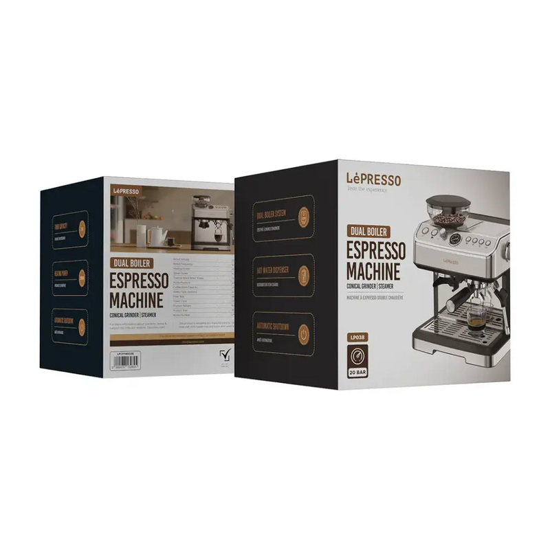 Lepresso Espresso Machine Conical Grinder & Steamer - Silver