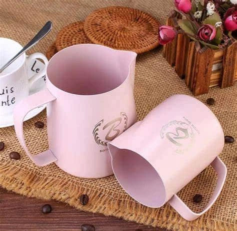 Barista Space Milk Pitchers / باريستا سبيس إبريق حليب Barista Space Teflon Pink 304 stainless steel milk pitcher jug in 350ml and 600ml for latte art and milk frothing