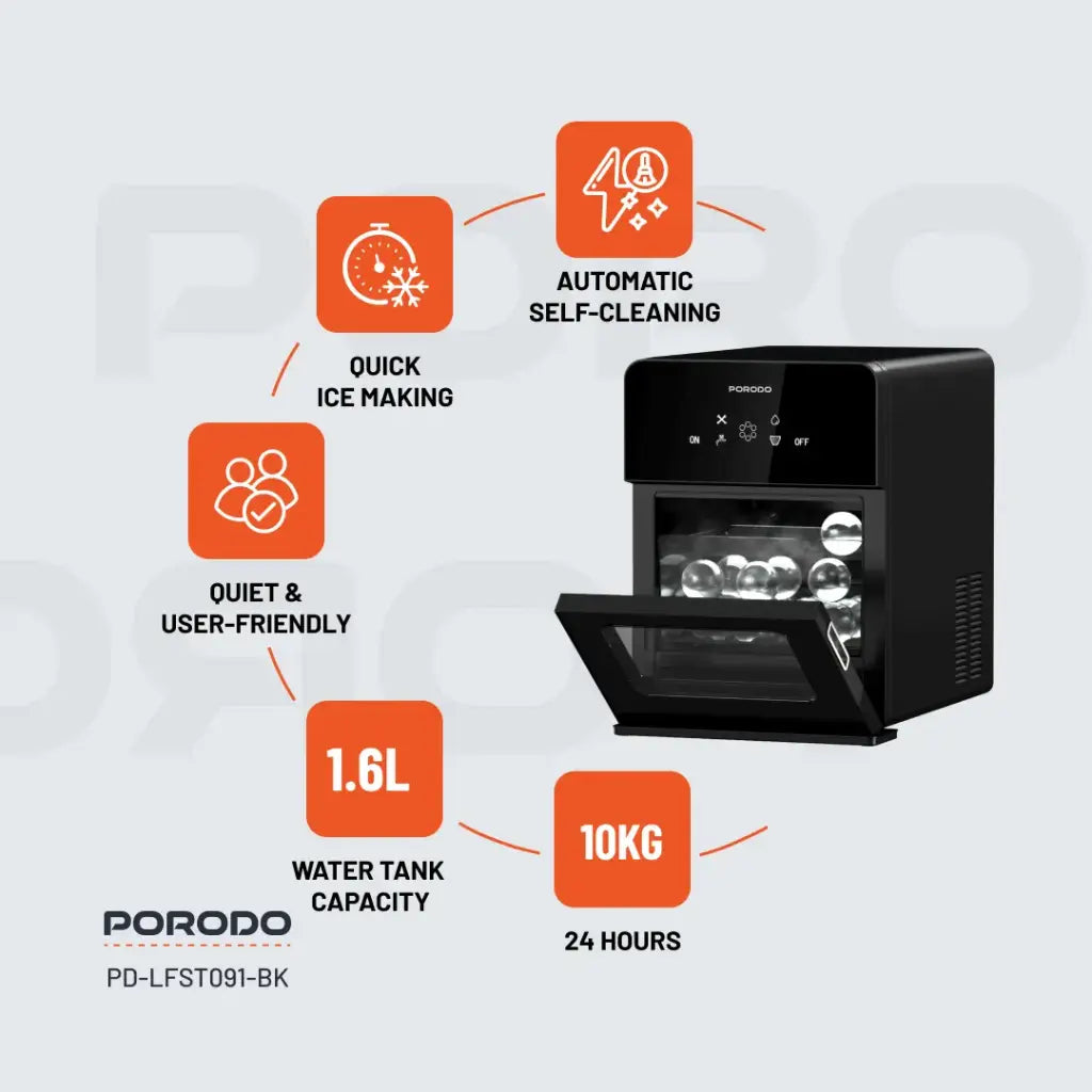 Porodo Lifestyle Sphere Shape Ice Maker Machine - Black