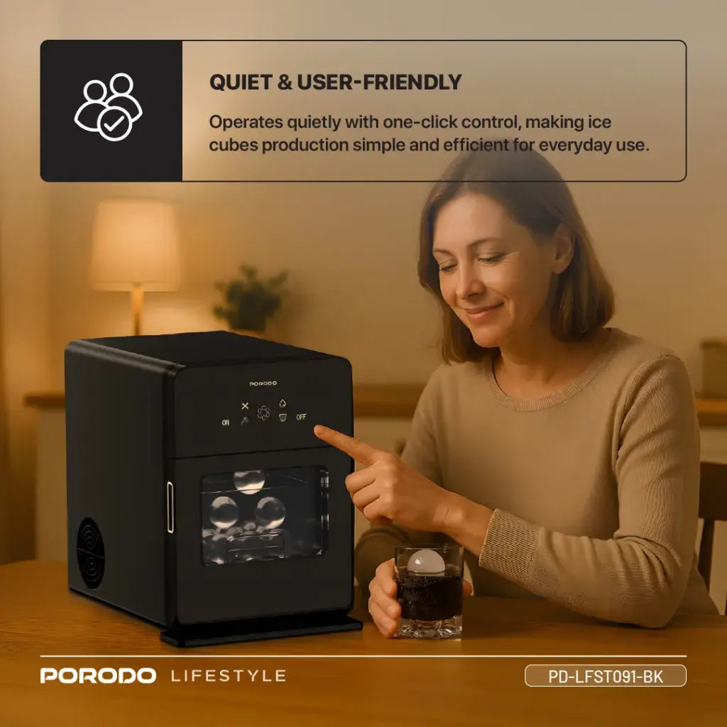 Porodo Lifestyle Sphere Shape Ice Maker Machine - Black