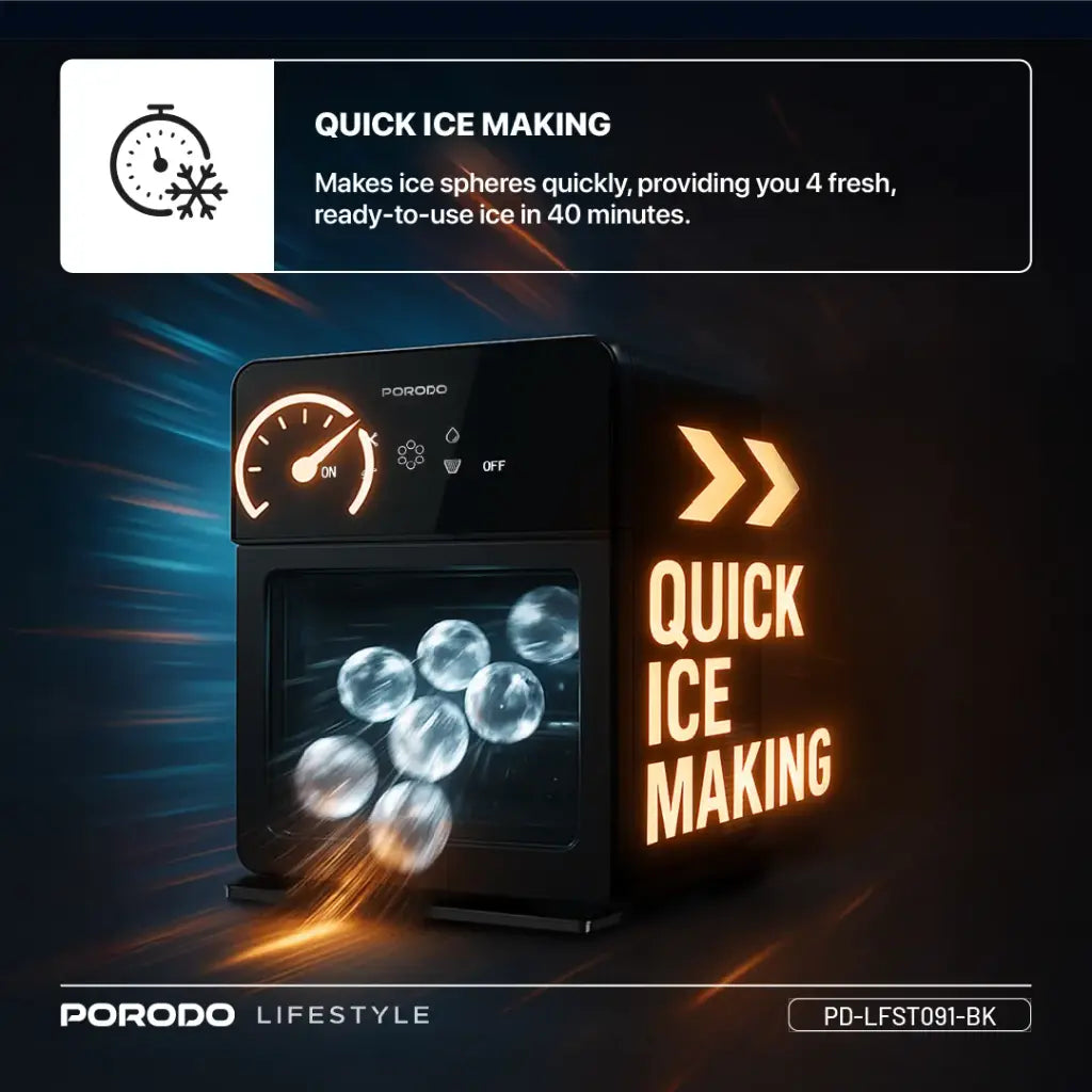 Porodo Lifestyle Sphere Shape Ice Maker Machine - Black