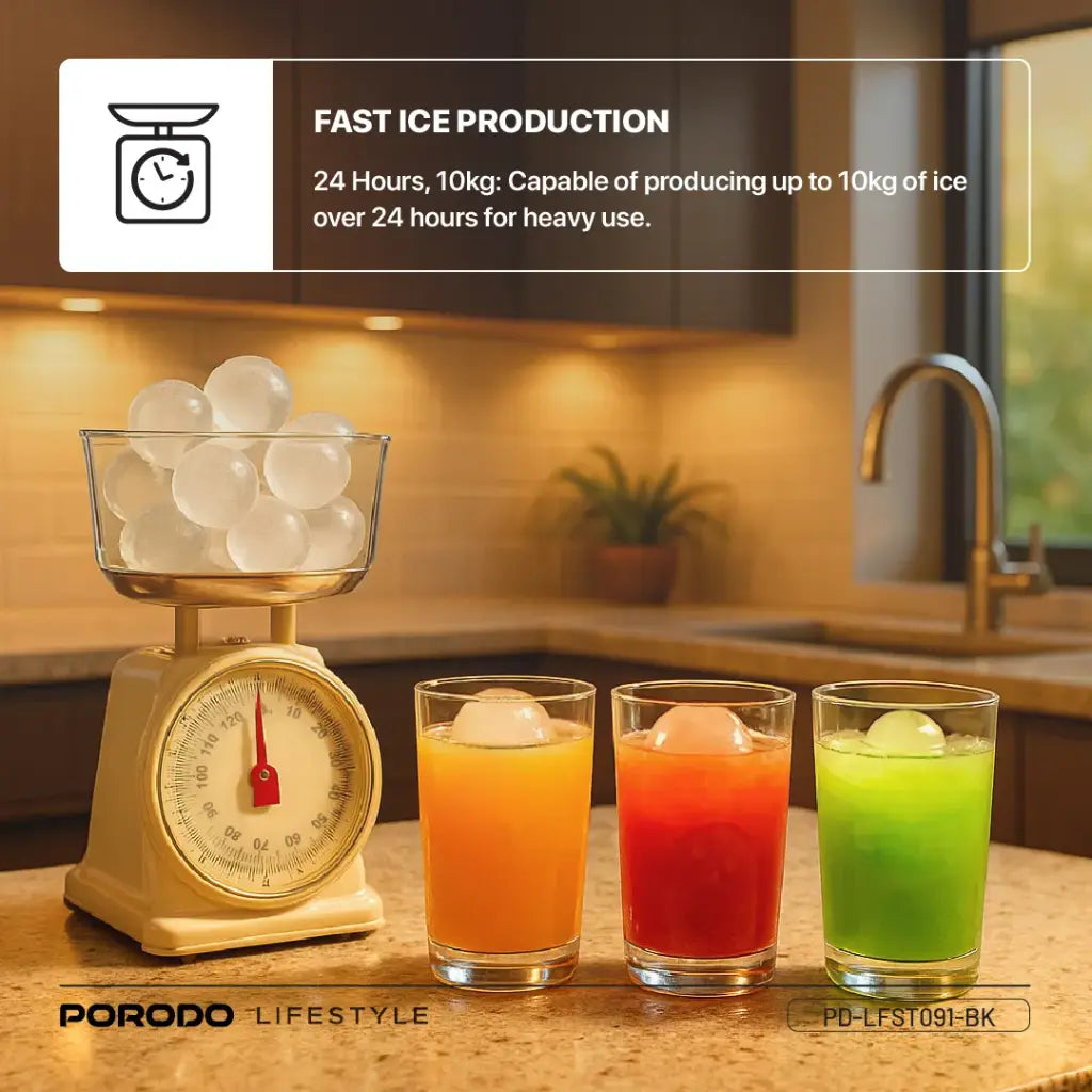 Porodo Lifestyle Sphere Shape Ice Maker Machine - Black