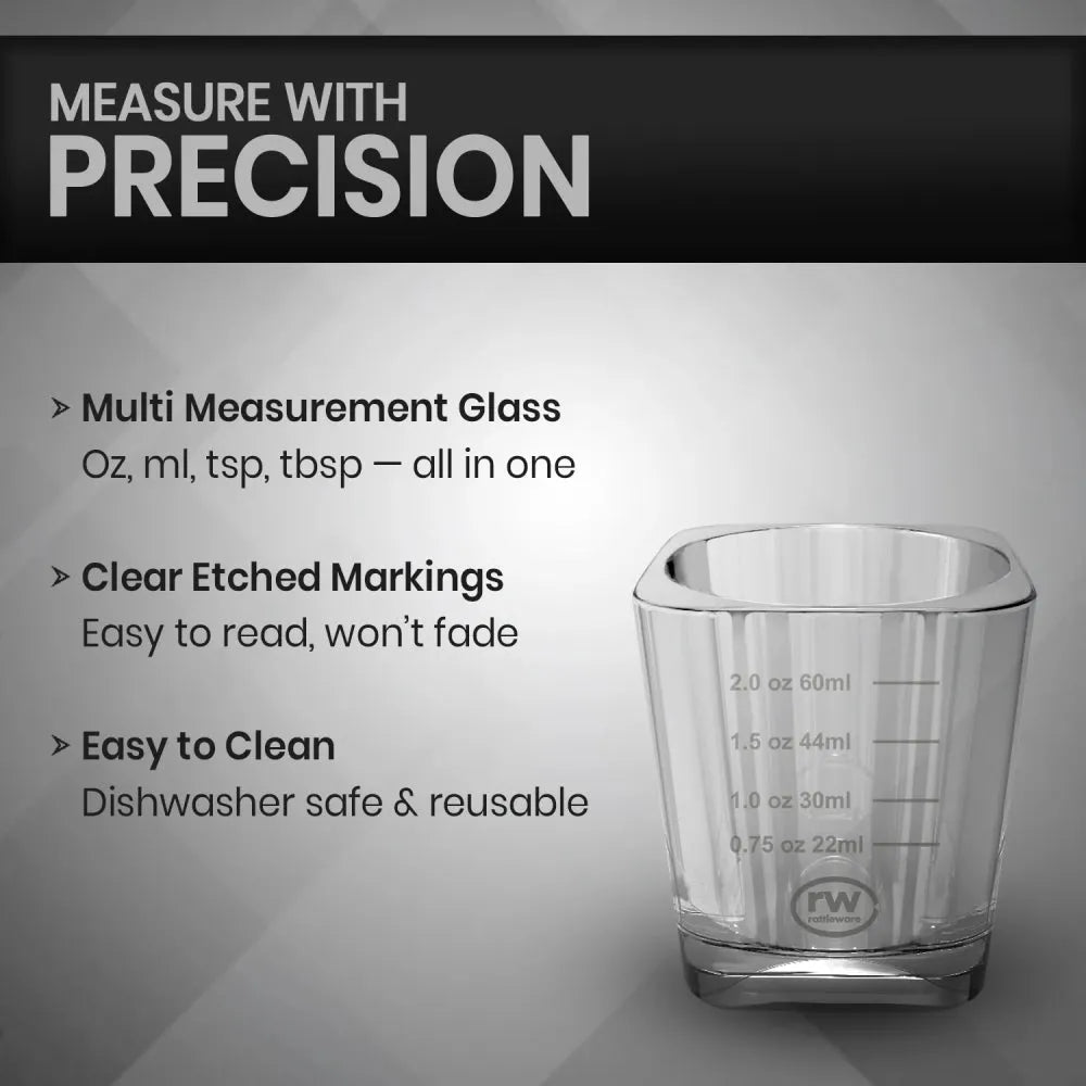 Rattleware Premium 2oz graduated shot glass clear non slip dishwasher safe for espresso and home bar