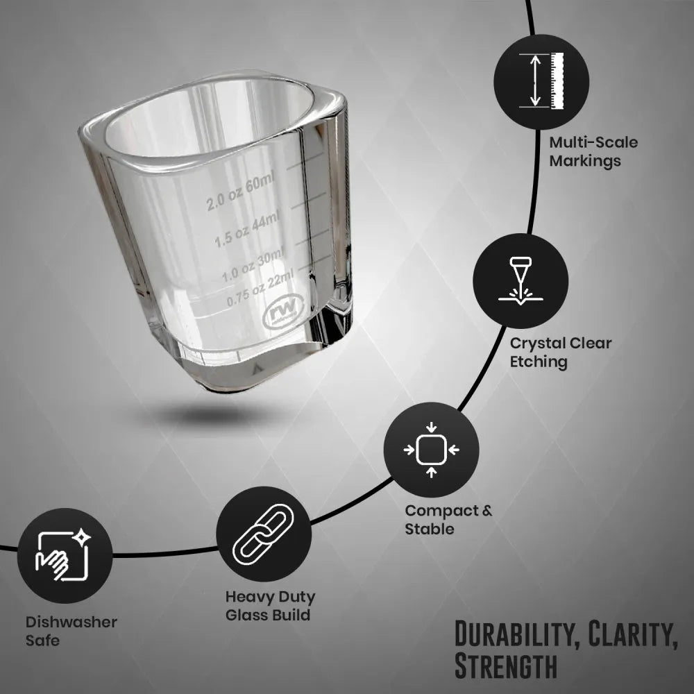 Rattleware Premium 2oz graduated shot glass clear non slip dishwasher safe for espresso and home bar