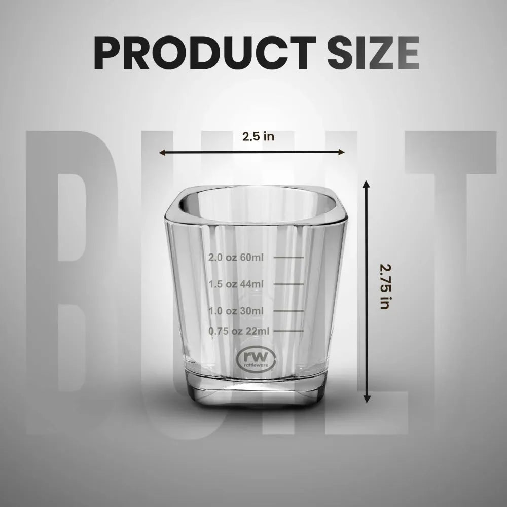 Rattleware Premium 2oz graduated shot glass clear non slip dishwasher safe for espresso and home bar