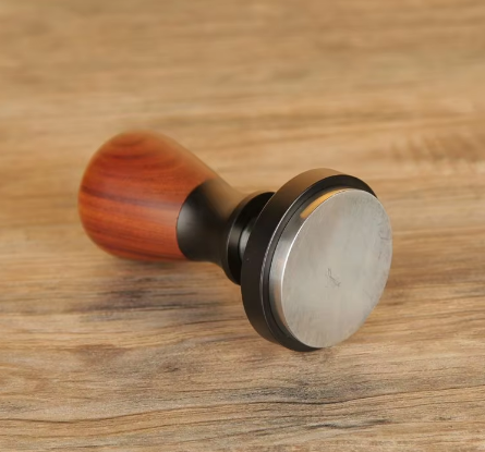 Crop 58mm Rose Wood handle ripple base Calibrated Tamper