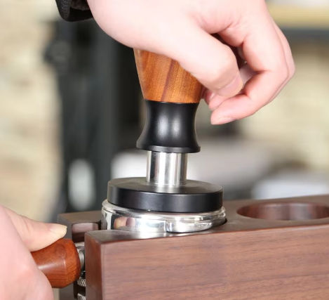 Crop 58mm Rose Wood handle ripple base Calibrated Tamper