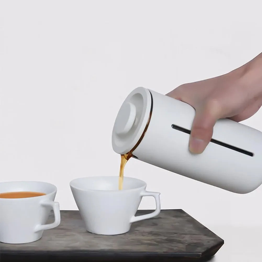 Timemore 450ml U French Press in White borosilicate glass and stainless steel with food safe silicone plunger