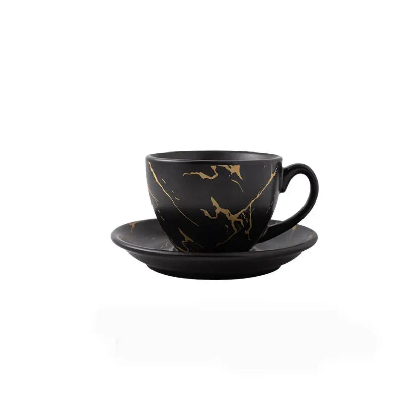 Crop 75-200ml Black Gold Ceramic Coffee Cup and Saucer