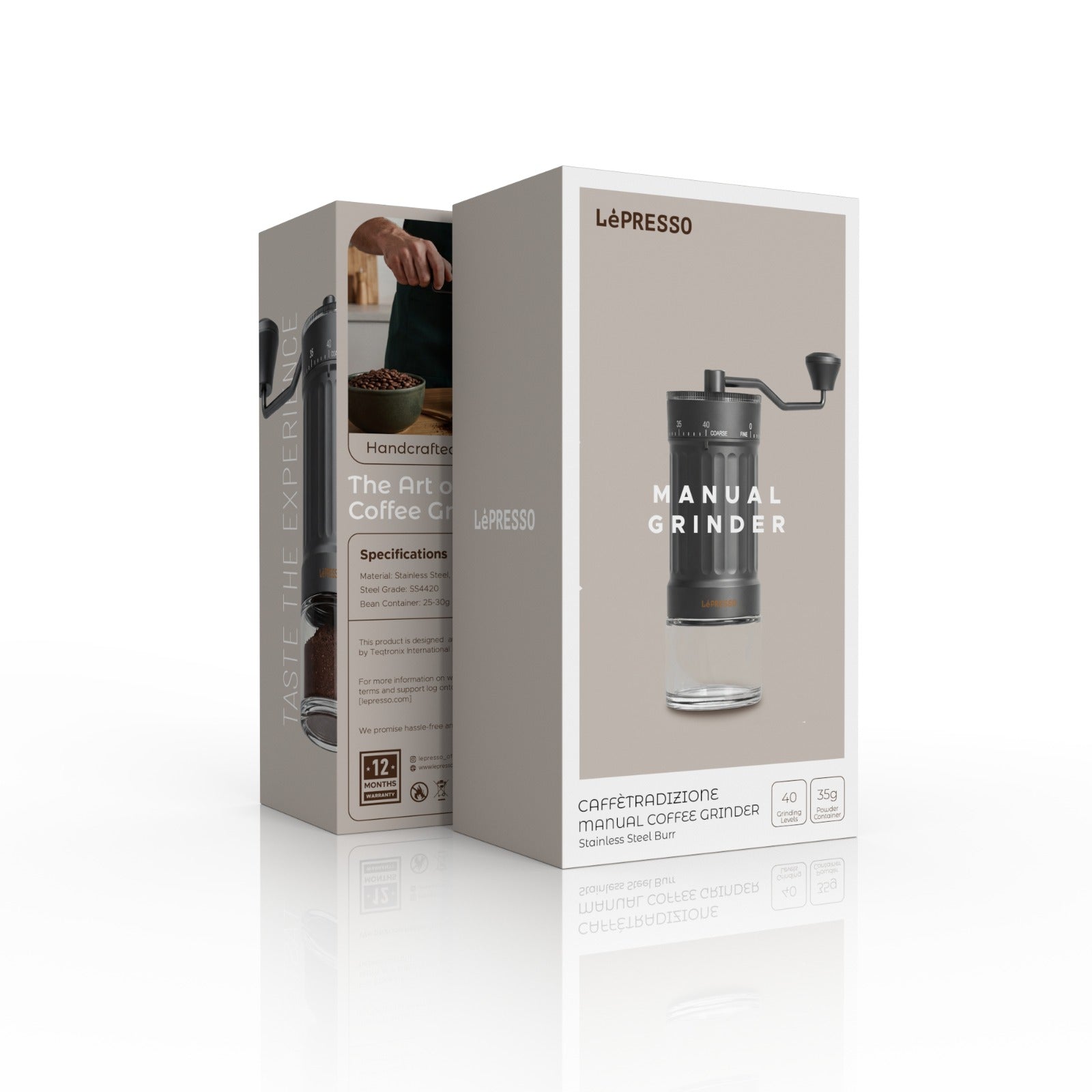 Lepresso Caffètradizione Manual Coffee Grinder Stainless Steel Burr