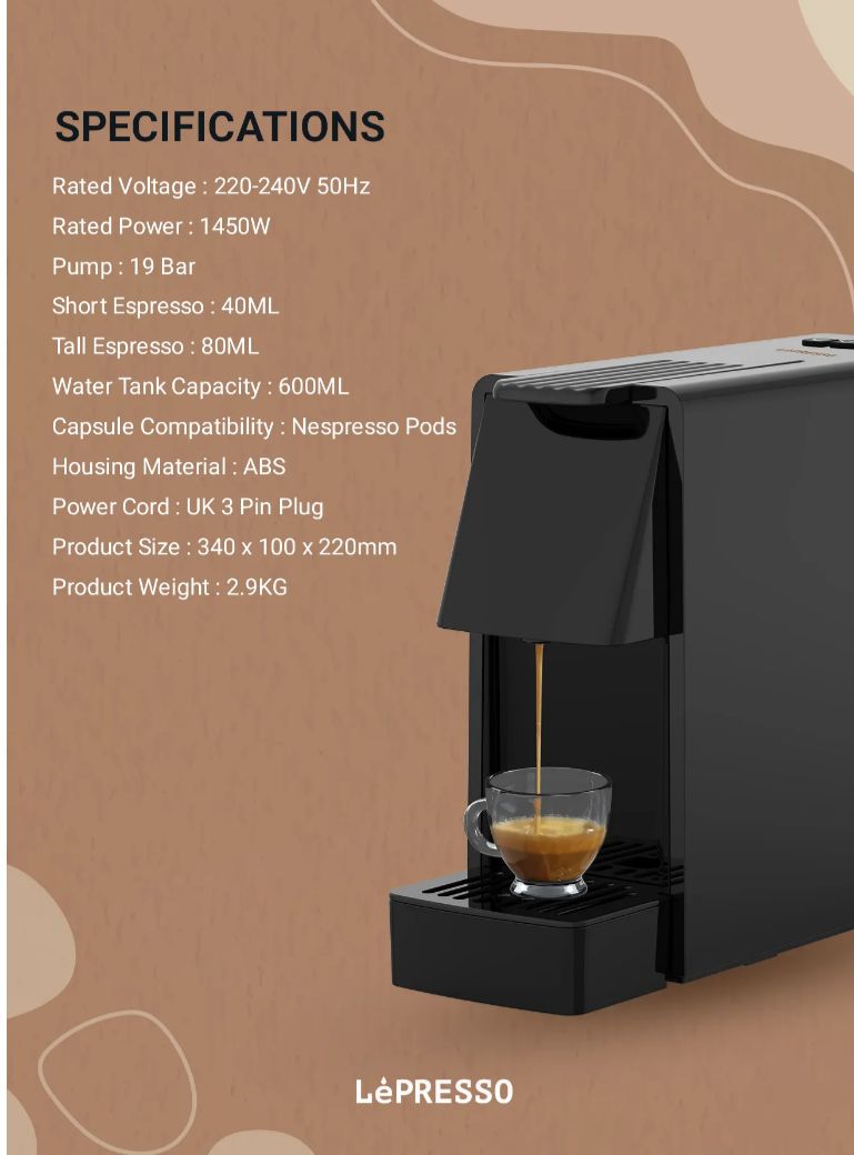 Lepresso Automatic Capsule Coffee Maker - Black