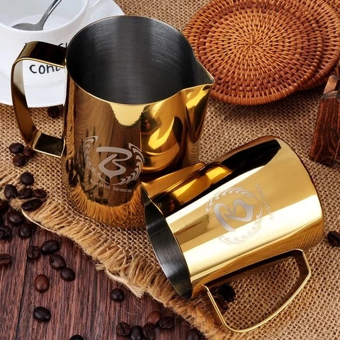 Barista Space Milk Pitchers / باريستا سبيس إبريق حليب Gold Milk Pitcher Jug available in 350ml and 600ml for latte art and milk frothing