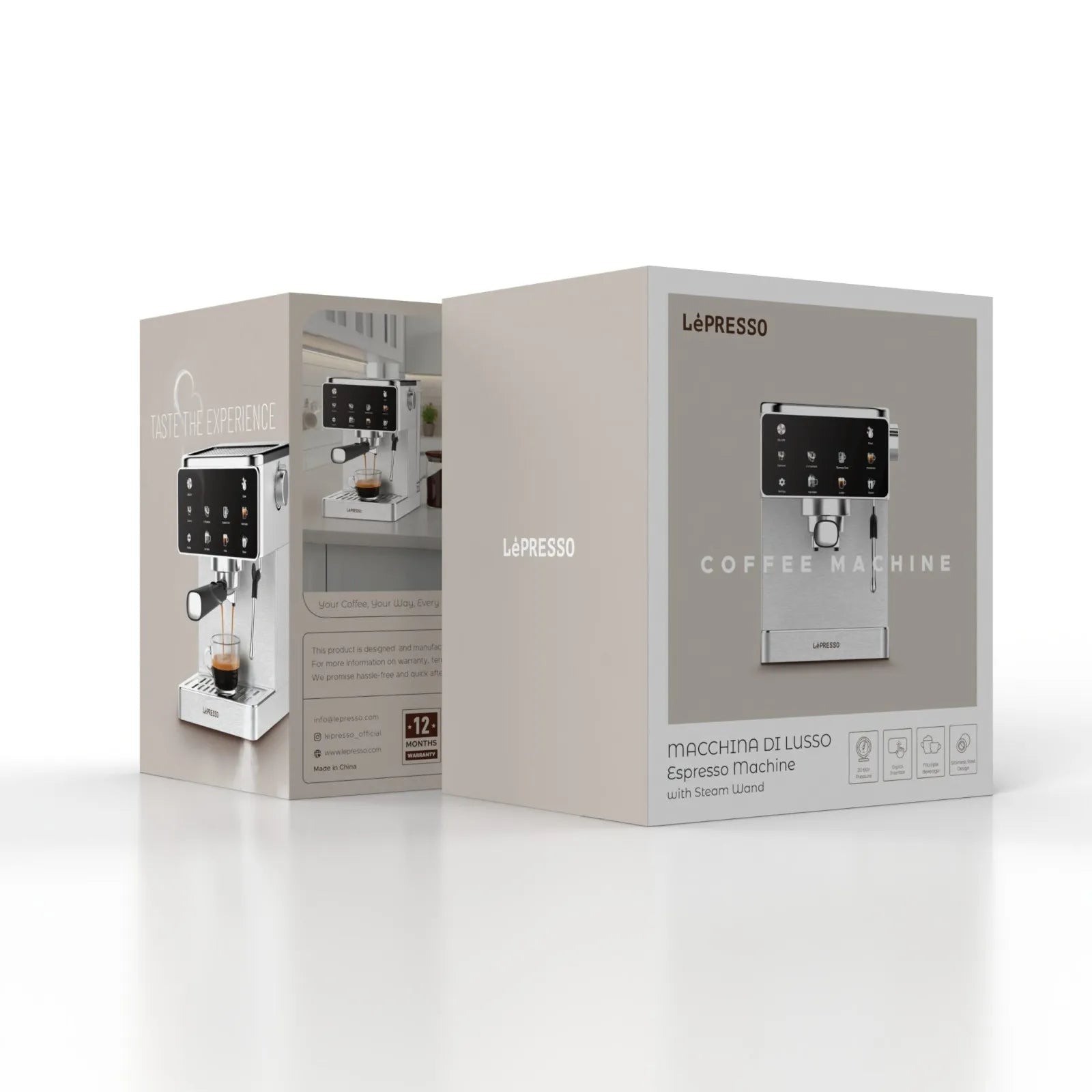 LePresso Macchina Di Lusso stainless steel espresso machine with steam wand and digital interface