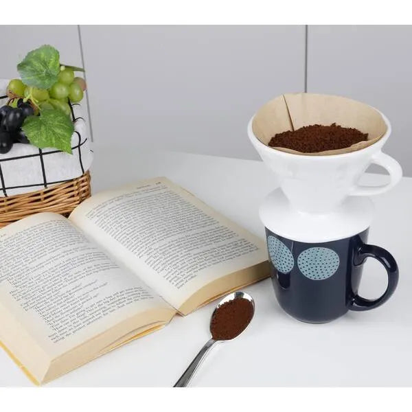 Crop V60 White Ceramic Coffee Dripper side view – Model 02, Crop Cafe