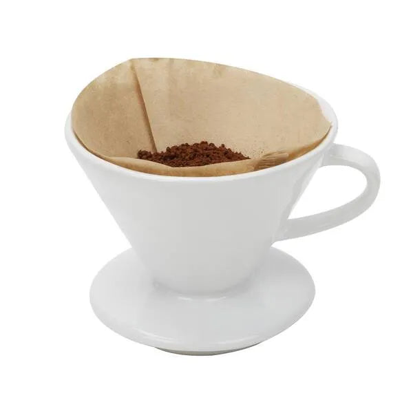 Crop V60 Ceramic Dripper top view – white, Model 02, pour-over brewing