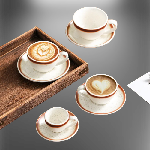 300-220-75ml- Different Size Granite Brown & White Mix Color Ceramic Coffee Cup and Saucer